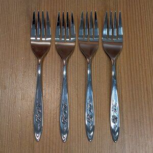 Lot of 4 Oneida Community MY ROSE Stainless 6-1/4" Salad Fork Set - EUC